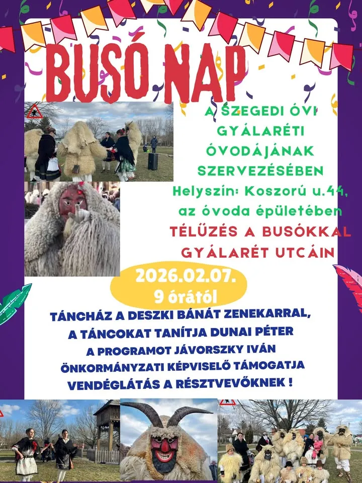 👹 IV. GYÁLARÉTI BUSÓ NAP – Űzzük el együtt a telet! 👹 Kedves Gyálarétiek, Kedves Szülők és Gyereke