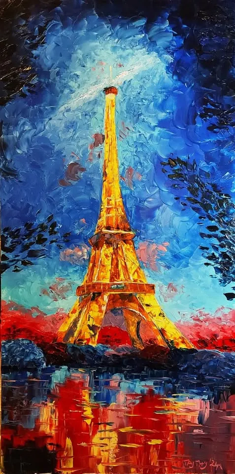 Kreativna kafa Seged ulje na platnu sa slikarskim nožem - Ajfelov toranj