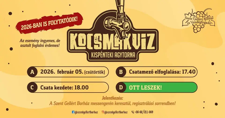 KOCSMAKVÍZ 1.0 // Az IGAZI a Szent Gellért Borházban 2026-ban is!